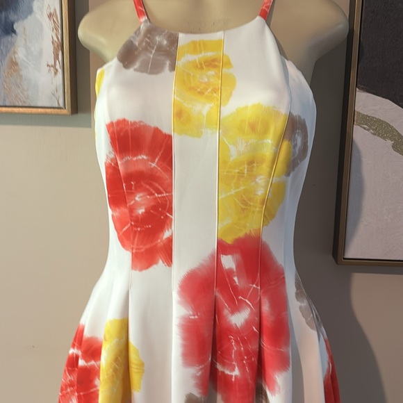 Calvin Klein Floral White Pink Red Coral Yellow Scuba Dress size 6 - Picture 5 of 7